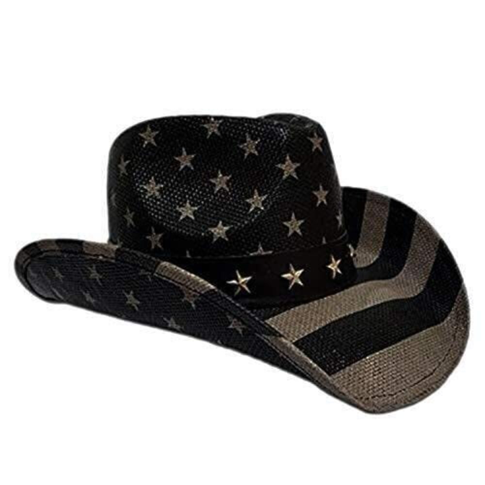4823 Patriot ’s Vintage Tea-Stained USA American Flag Cowboy Hat w/Western